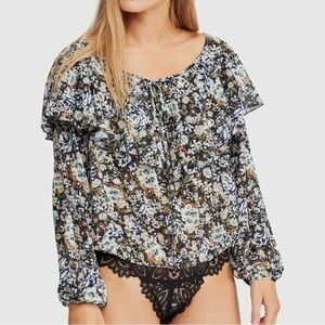 Intimately Free People Boho Black Floral Say It To Me Lace Bodysuit Sz S